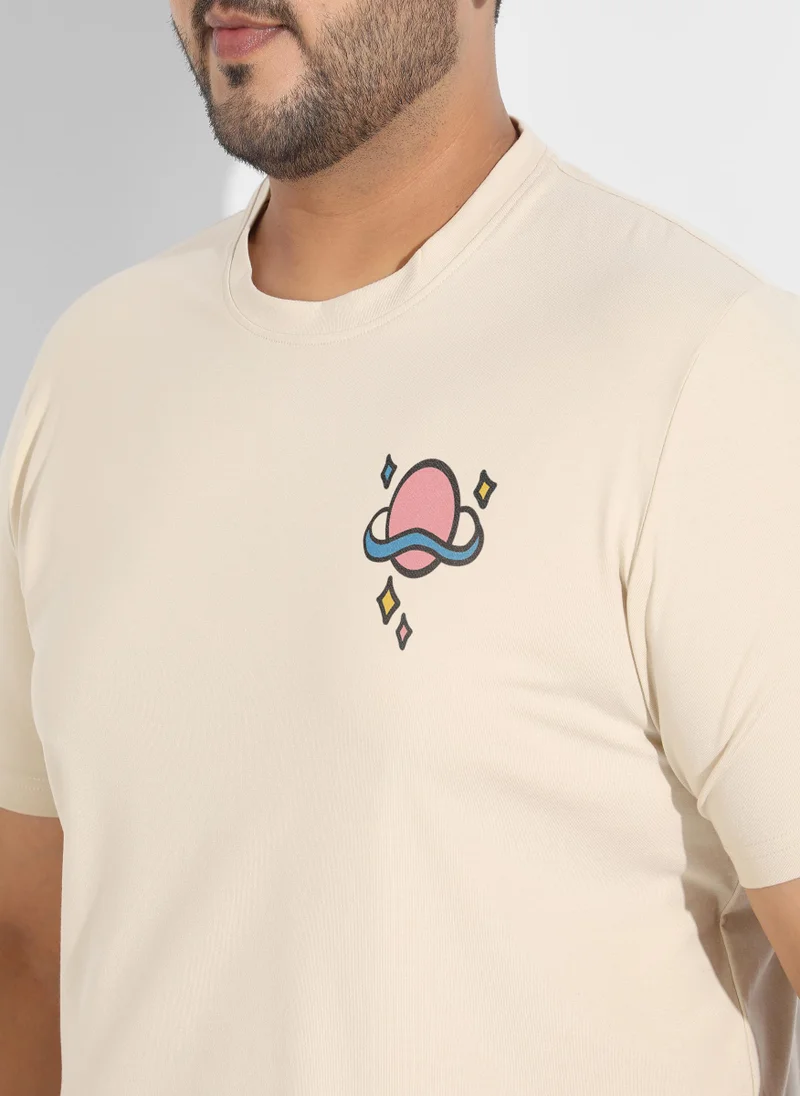 Instafab Plus Men's Beige Basic Regular Fit T-Shirt