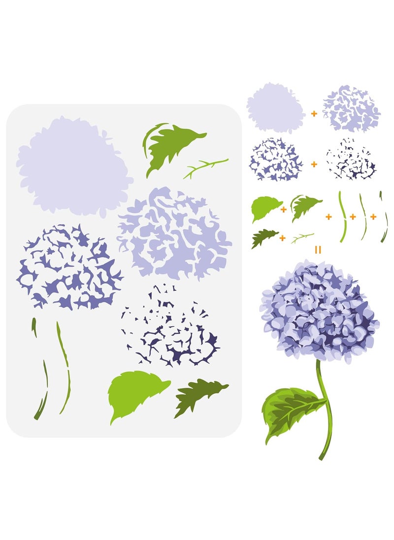 FINGERINSPIRE FINGERINSPIRE Layered Hydrangea Pattern Painting Stencil 8.3x11.7inch Hydrangea Flower Drawing Template DIY Craft Plants Decoration Stencil for Painting on Wood Wall Fabric Furniture  - Image 1