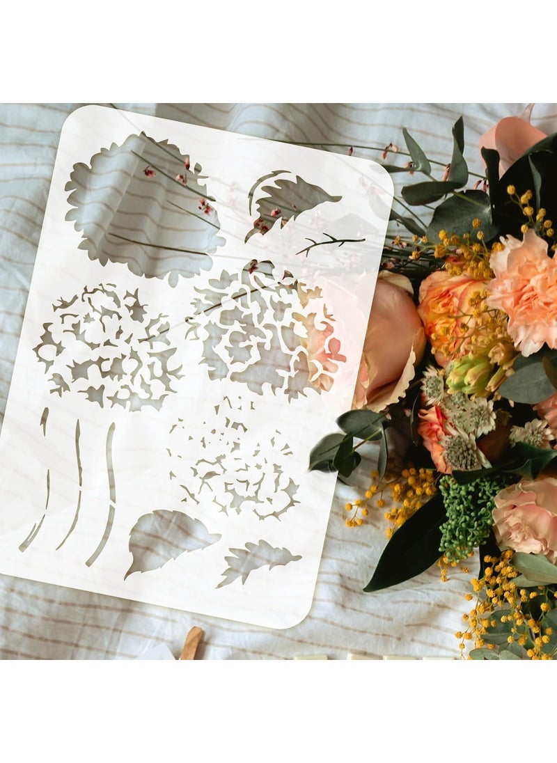 FINGERINSPIRE FINGERINSPIRE Layered Hydrangea Pattern Painting Stencil 8.3x11.7inch Hydrangea Flower Drawing Template DIY Craft Plants Decoration Stencil for Painting on Wood Wall Fabric Furniture  - Image 3