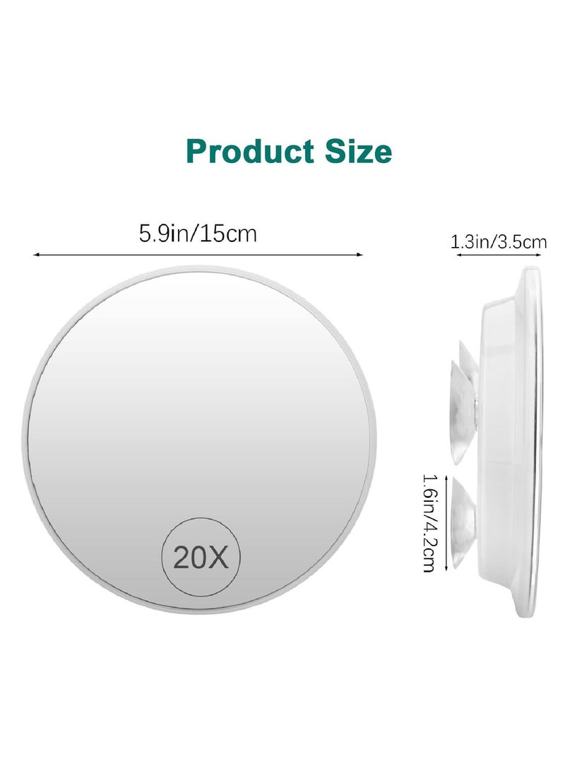 SYOSI 20X Magnifying Mirror with Suction Cups, Portable Travel Mirror for Bedroom, Bathroom, Travel, Business Trip (6 Inch, White)