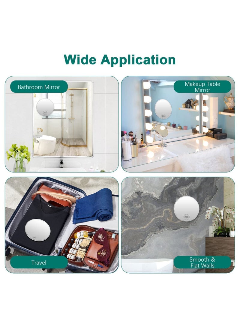SYOSI 20X Magnifying Mirror with Suction Cups, Portable Travel Mirror for Bedroom, Bathroom, Travel, Business Trip (6 Inch, White)