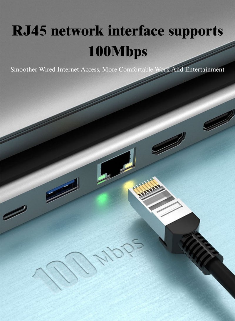 سكت شيكترو محطة إرساء USB-C للكمبيوتر المحمول 12 في 1 مع حامل تبريد من الألومنيوم، مزودة بمنفذي HDMI وإخراج بدقة 4K، ومنفذ VGA، وشحن PD بقدرة 100 واط، وإيثرنت، و3 منافذ USB-A، ومنفذ USB-C لنقل البيانات، وقارئي بطاقات SD/TF، ومنفذ صوت 3.5 مم، باللون الفضي - Image 5