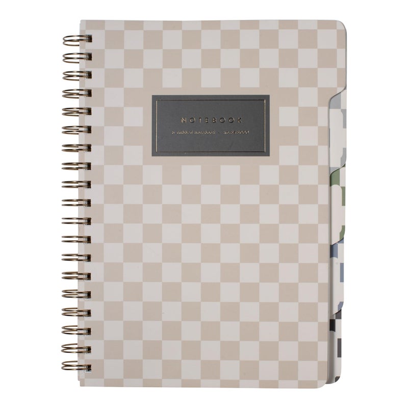 Fringe Studio Large Tab Notebook,"Neutral Checks", Flexible Paperback Cover, 5 Subject/Die-Cut Dividers, 7.25" X 10", 180 Lined Pages, Multicolor (343PA002FSC) - Image 1