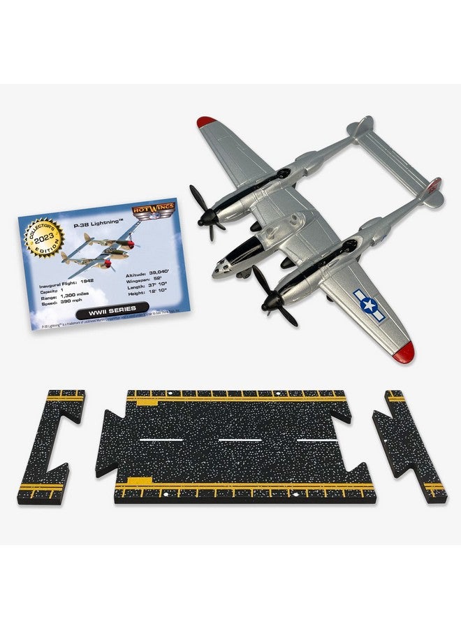 Hot Wings Planes Hot Wings Planes P-38 Lightning with Connectible Runway Die Cast Plane, Grey Die Cast Plane in Aviation Museums Nationwide  - Image 1