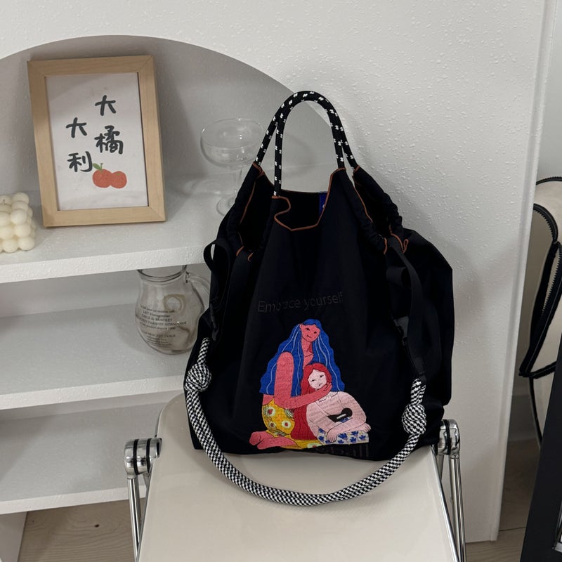 New Embroidered Shopping Bag Beni Dragon Day Bag Capacity Large Capacity Single Shoulder Female Fashion Niche Shopping Summer - Image 1