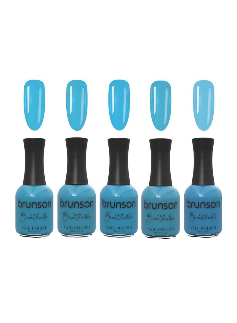 Brunson Breathable Nail Polish Halal nail polish Wudu friendly Quick Dry Vegan long lasting but easy peel off Eco Friendly Organic Glossy Shine Water Based Nail Polish Nail Lacquer 5pcs