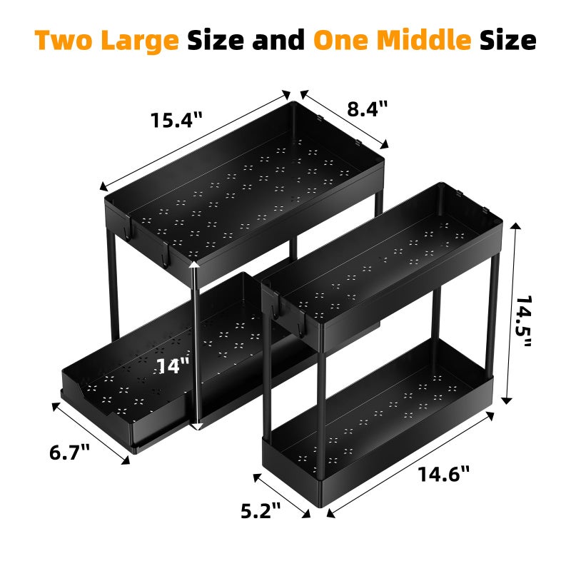 Simple Trending 3 Pack Under Sink Organizer, Pull-Out Cabinet Organizer Drawer, 2 Tier Multi-Purpose Slide Out Storage Shelf for Kitchen Bathroom, Black - Image 3