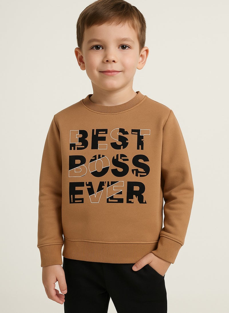 victor and jane Boys' Brown "BEST BOSS EVER" Graphic Sweatshirt - Image 1