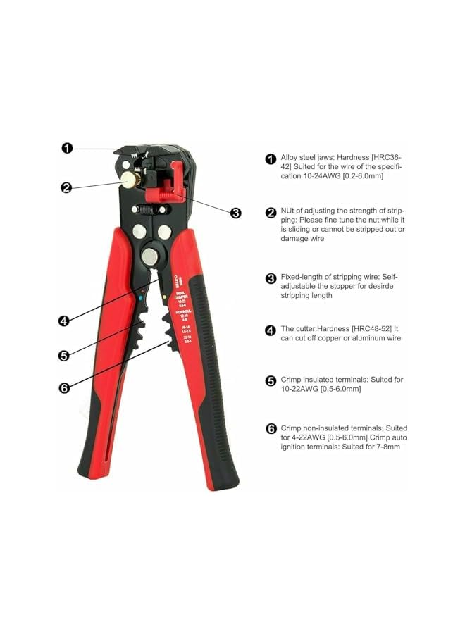 promass Multifunctional Cable Wire Stripper Cutter - Cable Cutters, Professional Electrical Wire Stripping Tool, Self-adjusting 8" Automatic Wire Stripper for Electrical Cable Cutting (Red) - Image 4