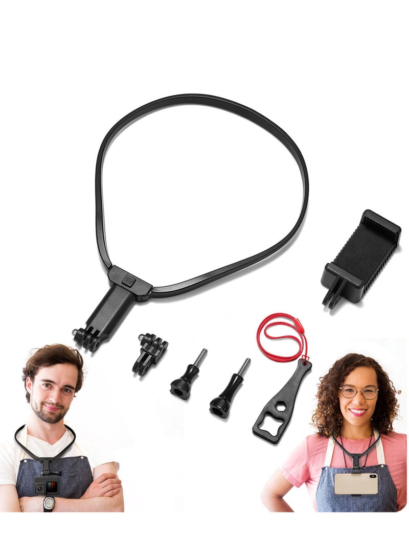 KASTWAVE - Action Camera Neck Holder Mount Bracket for Gopro POV/VLOG, Extendable Selfie Kit, Compatible with MAX Hero, DJI, Coyote, AKASO and Cell Phone Cycling Travel - Image 1