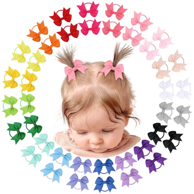 OAOLEER 40PCS 2 Inches Baby Hair Ties, Toddler Hair Ties with Bows, Elastic Ponytail Holders Mini Small For Baby Girls Infants - Image 1
