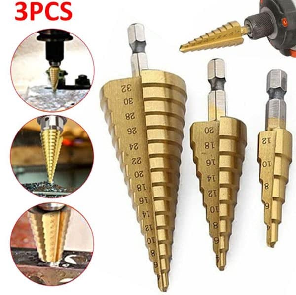 YADAV Generic 3 Pcs Large HSS Steel Step Cone Drill Titanium Bit Set Hole Cutter 41220 32mm - Image 2