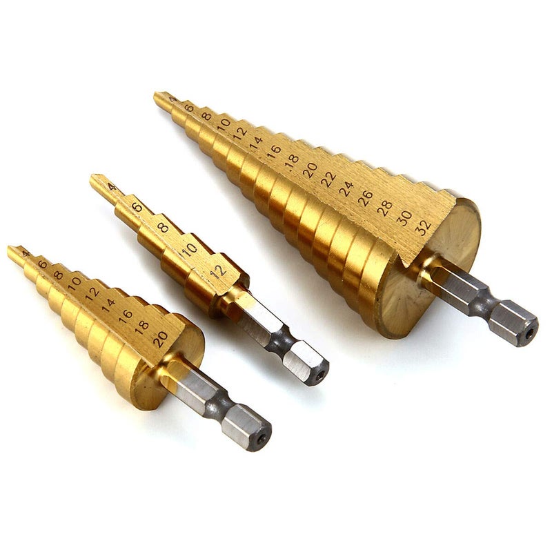 YADAV Generic 3 Pcs Large HSS Steel Step Cone Drill Titanium Bit Set Hole Cutter 41220 32mm - Image 1