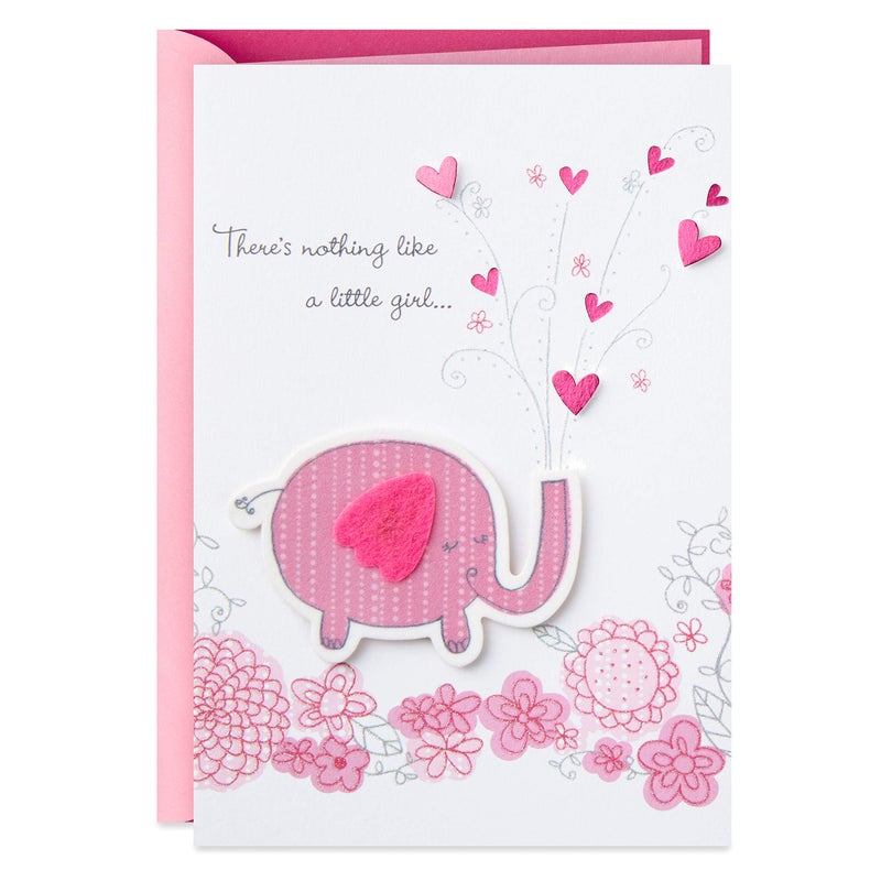 Hallmark Baby Shower Card for Girl (Pink Elephant) Welcome New Baby Girl, Congratulations - Image 1