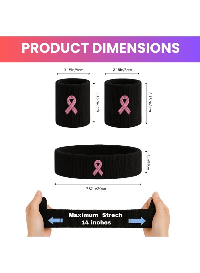 PRINTSHOP4ME BreastCancer Awareness HeadBand And HandBand | Ribbon Sports Wrist Sweatbands For Football Basketball Running Athletic | Multiple Colors Are Available - Image 3