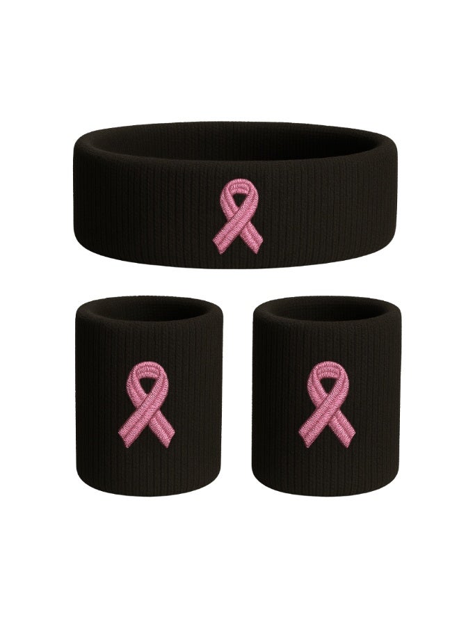PRINTSHOP4ME BreastCancer Awareness HeadBand And HandBand | Ribbon Sports Wrist Sweatbands For Football Basketball Running Athletic | Multiple Colors Are Available - Image 1