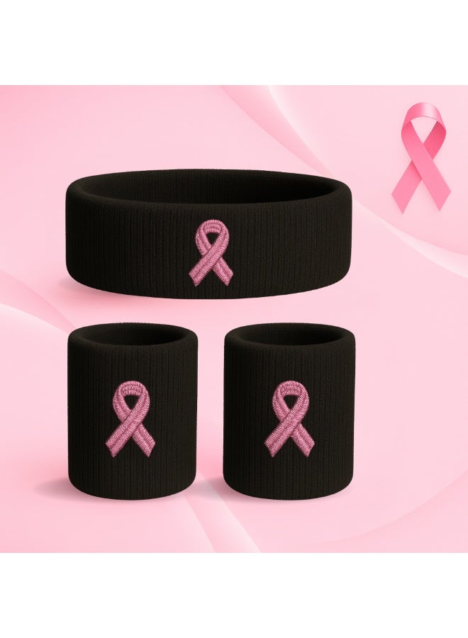 PRINTSHOP4ME BreastCancer Awareness HeadBand And HandBand | Ribbon Sports Wrist Sweatbands For Football Basketball Running Athletic | Multiple Colors Are Available - Image 2