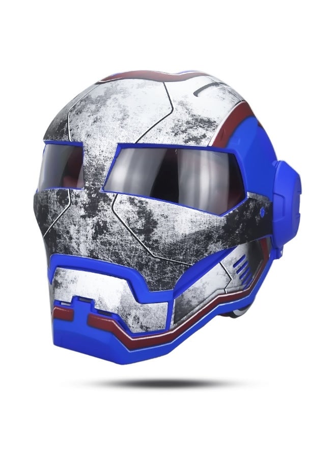 Dumb War Blue Iron Man Transformers Personality Art Helmet Full Helmet Safety Exposure Helmet Retro Half Helmet