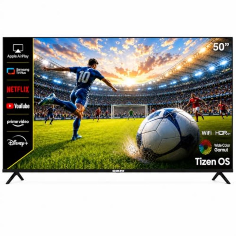تلفزيون ذكي للاستخدام في غرفة المعيشة، خامة LED، لون أسود، دقة 4K UHD مع نظام تشغيل Tizen، واي فاي، تحكم صوتي، HDR10، وسماعات مدمجة - Image 1