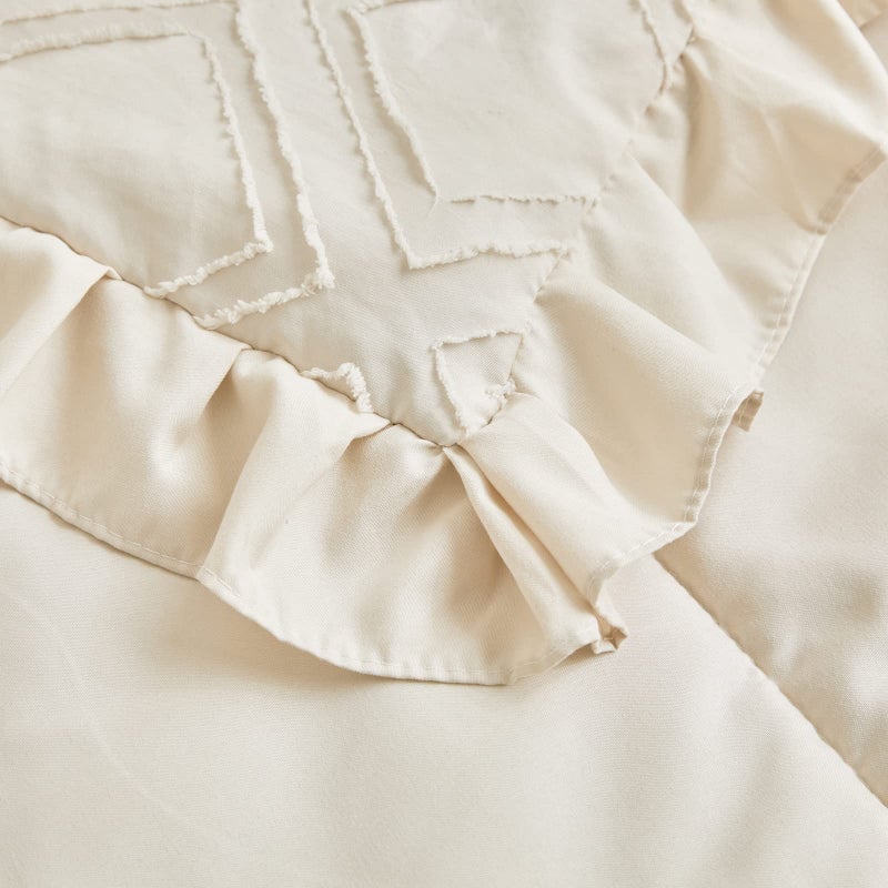 Uozzi Bedding Tufted Ruffle Crib Bedding Set 3 Pieces Baby Boho Quilted Comforter with Fitted Sheet and Bed Skirt - Cute Ruffled Shabby Chic Baby Bedding Soft Blanket Design Cream White - Image 4