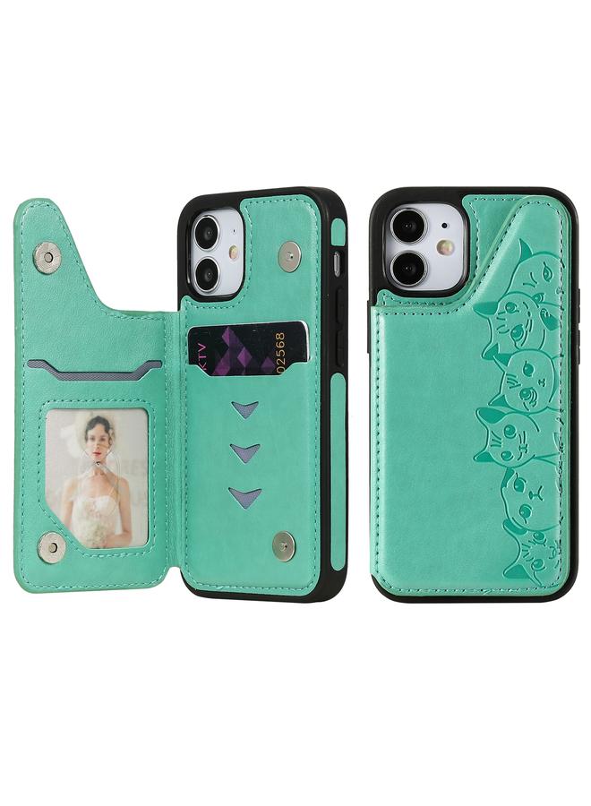 Zaboon Case For iPhone 12 mini Six Cats Embossing Pattern Protective Case with Holder & Card Slots & Photo Frame - Image 1
