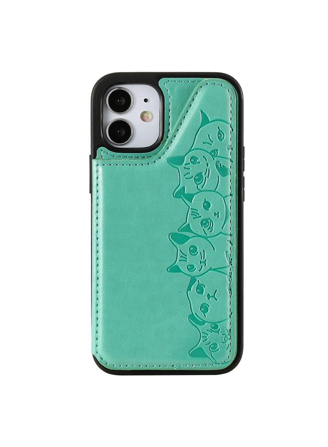 Zaboon Case For iPhone 12 mini Six Cats Embossing Pattern Protective Case with Holder & Card Slots & Photo Frame - Image 2