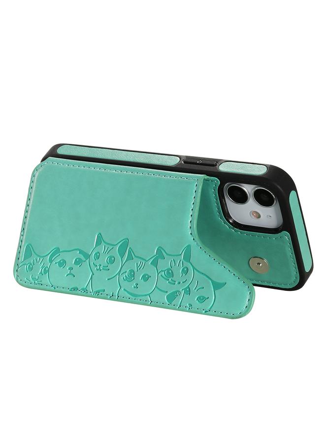 Zaboon Case For iPhone 12 mini Six Cats Embossing Pattern Protective Case with Holder & Card Slots & Photo Frame - Image 5