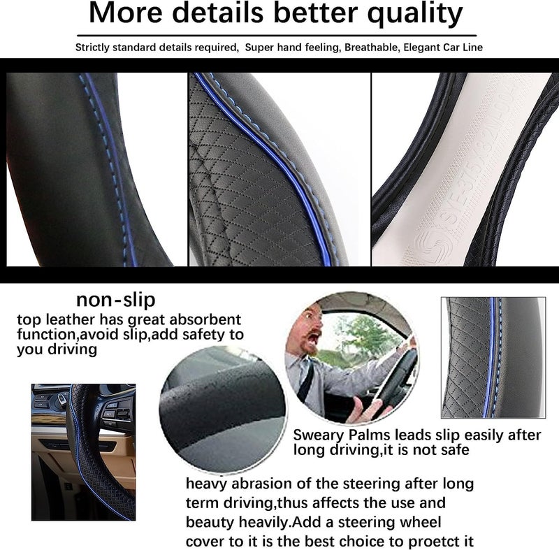 Reswish ESEWALAS Universal Car Steering Wheel Cover,Anti-Slip Leather Steering Wheel Cover,Sports Style Steering Wheel Protector,Car Interior Accessories Auto Steering Wheel Covers (Black with Blue) - Image 4