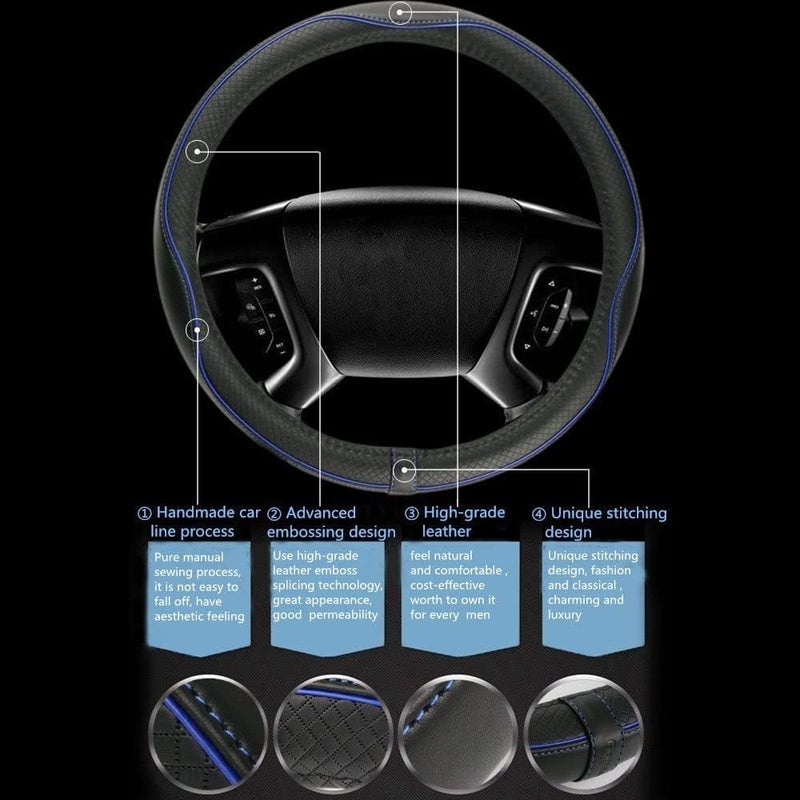 Reswish ESEWALAS Universal Car Steering Wheel Cover,Anti-Slip Leather Steering Wheel Cover,Sports Style Steering Wheel Protector,Car Interior Accessories Auto Steering Wheel Covers (Black with Blue) - Image 5