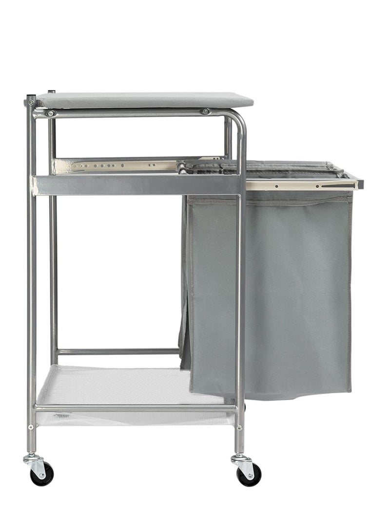 والالا لوح كي قابل للطي وسلة غسيل متينة متدحرجة مع 3 أكياس وعربة فرز الغسيل - Image 4