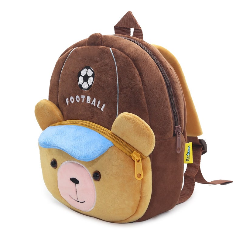 Plush Kids Backpack, Football Bear Animal Design, Soft Lightweight School Bag for Toddlers and Preschool Kids - Image 2