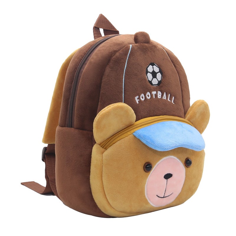 Plush Kids Backpack, Football Bear Animal Design, Soft Lightweight School Bag for Toddlers and Preschool Kids - Image 3