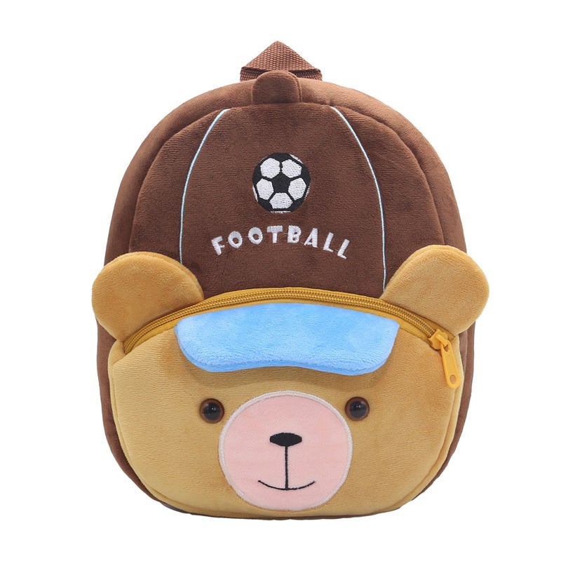 Plush Kids Backpack, Football Bear Animal Design, Soft Lightweight School Bag for Toddlers and Preschool Kids - Image 1