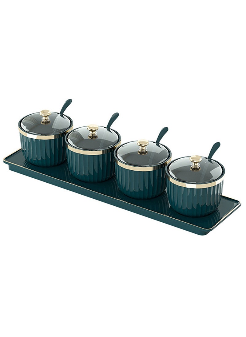 Qiccijoo - Qiccijoo Condiment Spice Jars，Spice Box With Lids and Spoons and Tray Condiment Canisters Pots Seasoning Box Salt Container Sugar Bowl Set of 4 for Kitchen to Storage Salt，Paprika，Sugar(Green) - Image 1