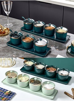 Qiccijoo Condiment Spice Jars，Spice Box With Lids and Spoons and Tray Condiment Canisters Pots Seasoning Box Salt Container Sugar Bowl Set of 4 for Kitchen to Storage Salt，Paprika，Sugar(Green) - pzsku/Z54797D2DE558BDE15525Z/45/_/1732105998/e5702bbf-d13d-45c6-ae0c-ea80f808e417