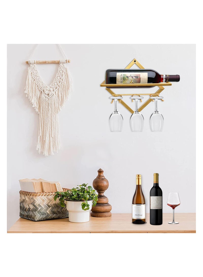 SYOSI Metal Wall Mounted Wine Holder, Upgrade Collapsible Wall Hanging Red Wine Racks Organizer with 3 Stem Glass Holders, Red Wine Bottle Display Hanger with Screws for Home Kitchen Wall Décor - Image 5