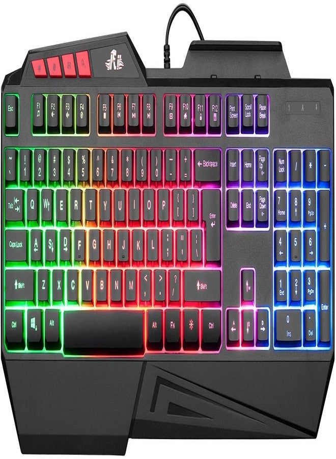 Rii RK202 RGB Gaming Keyboard Multiple Color Rainbow LED Backlit USB Wired Gaming Keyboard with Wrist Rest for Windows & Mac PC Gamers (Black) - Image 1