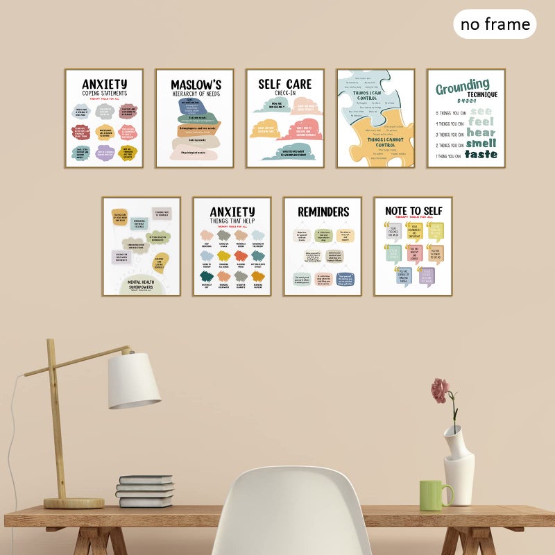 Outus 9 Pieces Mental Health Posters Anxiety Therapy Motivational Poster Psychologist Counselor Inspirational Posters Positive Quotes Wall Decor Classroom for Home Office, 8 x 10 Inch(Retro Style) - Image 5