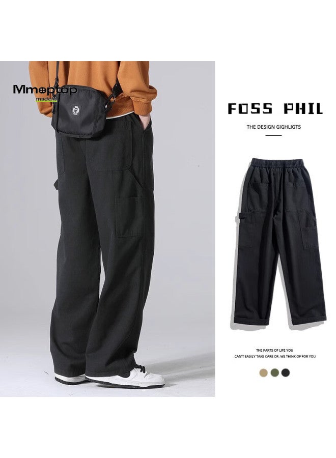 Mmoptop Style Cargo Pants For Men, Spring And Summer Loose-fit Pure Cotton Vintage Logging Straight-leg Casual Pants 8335 Khaki L - Image 3