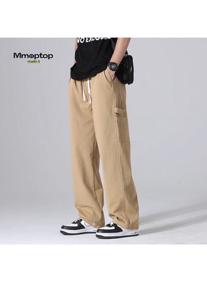 Mmoptop Style Cargo Pants For Men, Spring And Summer Loose-fit Pure Cotton Vintage Logging Straight-leg Casual Pants 8335 Khaki L - Image 1