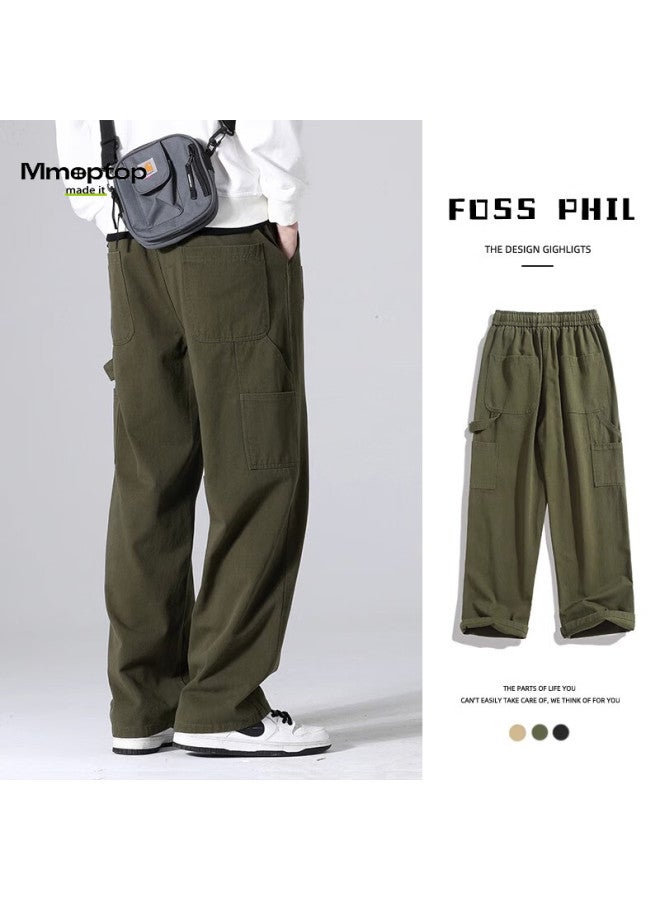 Mmoptop Style Cargo Pants For Men, Spring And Summer Loose-fit Pure Cotton Vintage Logging Straight-leg Casual Pants 8335 Khaki L - Image 2