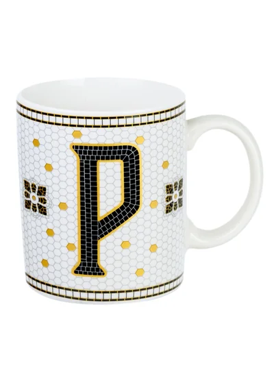 Cuisine Art Cuisine Art Letter P Printed Porcelain Ceramic Tea Coffee Mug 300ml - Stylish and Durable Mug for Hot Beverages