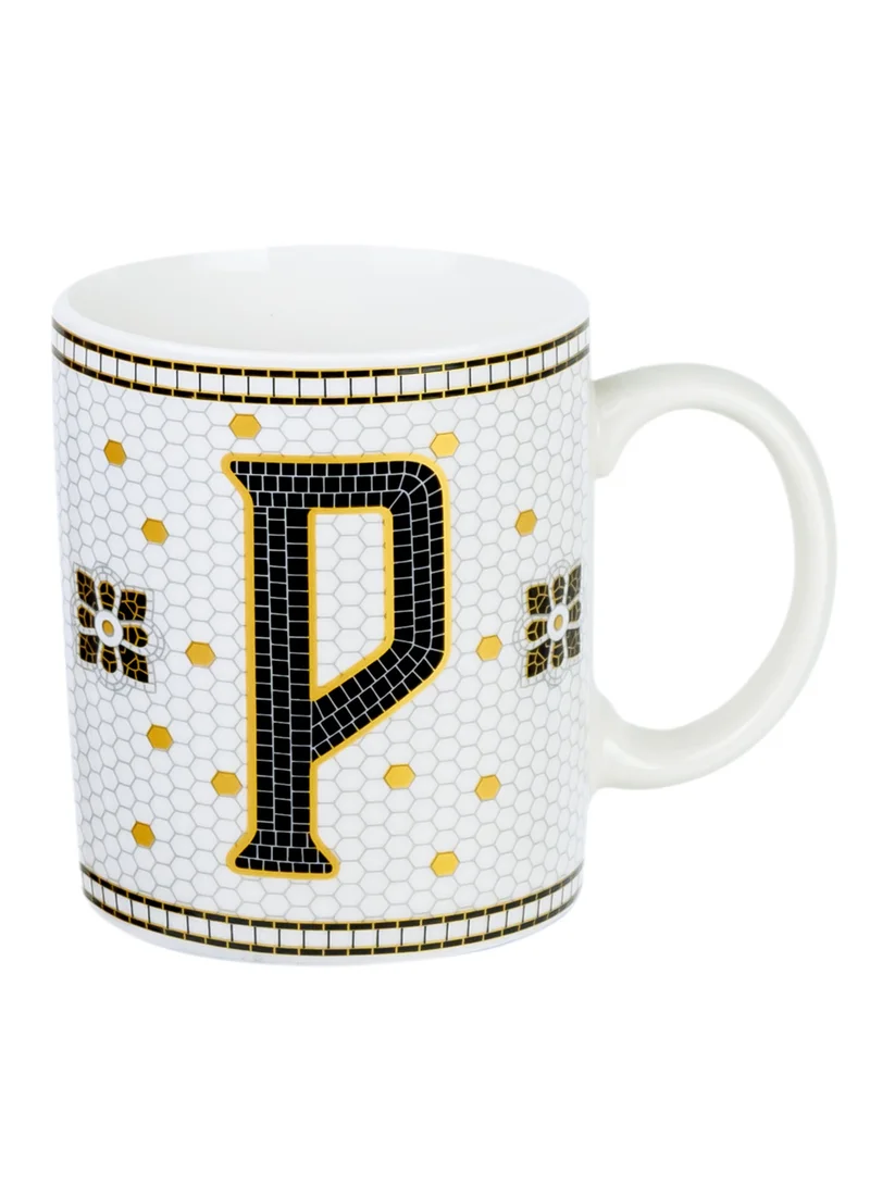 Cuisine Art Cuisine Art Letter P Printed Porcelain Ceramic Tea Coffee Mug 300ml - Stylish and Durable Mug for Hot Beverages