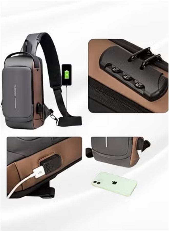 Generic Men’s Anti-Theft Chest Bag with Password Lock & USB Port – Waterproof Crossbody Sling Bag  - Image 3