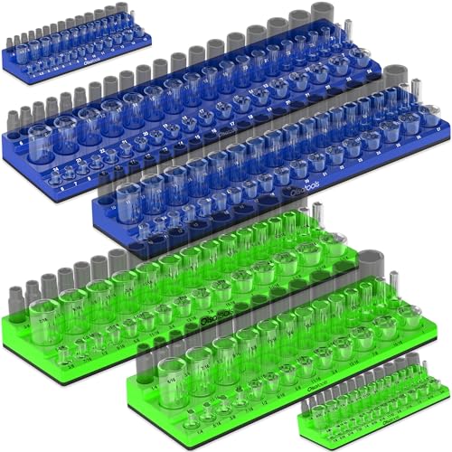 Olsa Tools Magnetic Socket Organizer - 1/4", 3/8" & 1/2-Inch Drive Metric & SAE Socket Holder 6pc Set - Professional Tool Holder & Organizer - Stores 273 Sockets - Green - Part: 1668 - Image 1