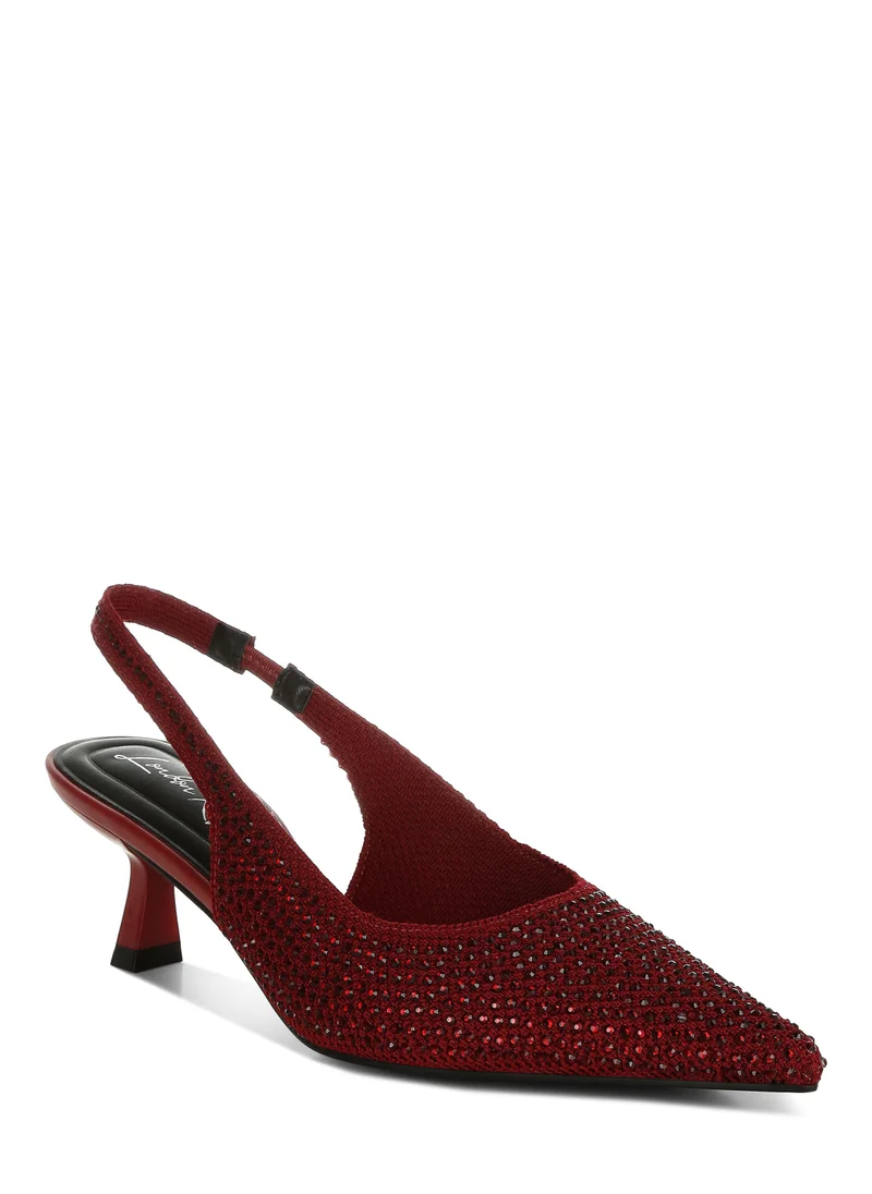 London Rag Flyknit Rhinestone Slingback Sandals in Burgundy