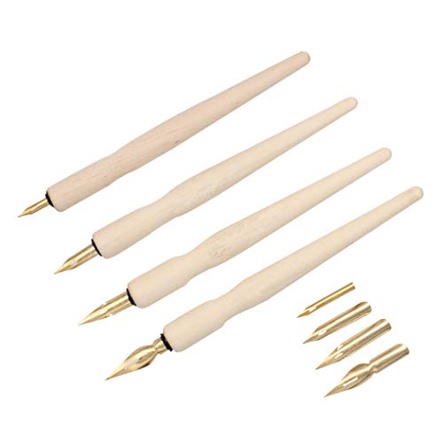 SIPLIV Wooden Professional Manga Pen Dip Pen Set with 4 Nibs Manga Cartoon Comic Drawing Painting Kit - 4 Pcs - Image 1