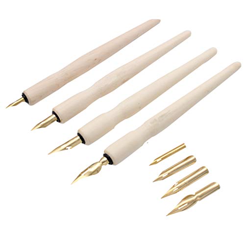 SIPLIV Wooden Professional Manga Pen Dip Pen Set with 4 Nibs Manga Cartoon Comic Drawing Painting Kit - 4 Pcs - Image 2