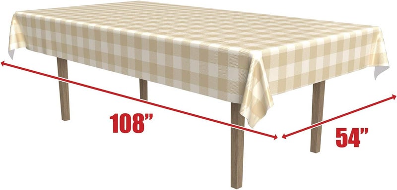 Beistle Plastic Rectangular Plaid Tablecovers BeigeCream Pack of 2 - Image 3