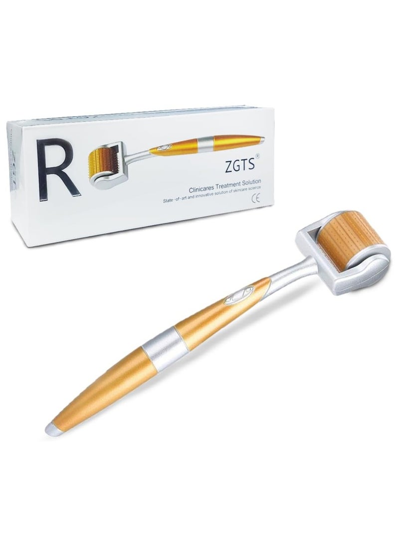 ZGTS Facial massage roller and skin treatment derma roller with micro-needle, size 1.00 mm, gold  - Image 1